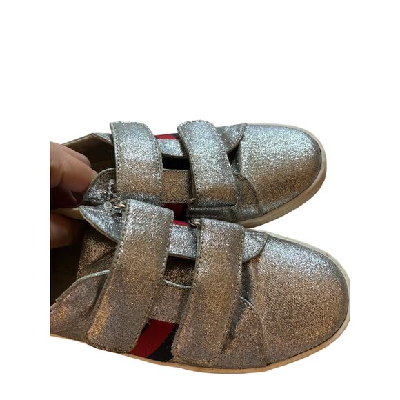 GUCCI Silver Sparkle Vecro Sneakers with Ribbon Logo EU 34 Unisex Kidcore Luxury - Picture 6 of 7